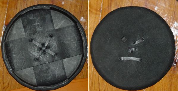 Outside and inside of bucket base, showing method of attaching cross-bracing.